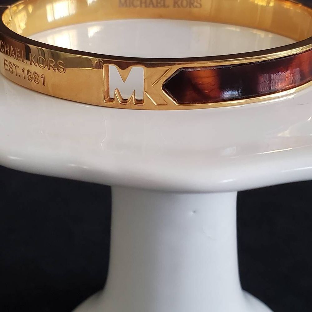 Michael Kors Gold Tortoiseshell MK Logo Bangle Bracelet